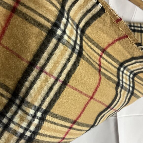 V. Fraas Cashmink Nova Check Tartan Plaid Scarf Winter Soft Classic Tan Beige - Picture 5 of 5